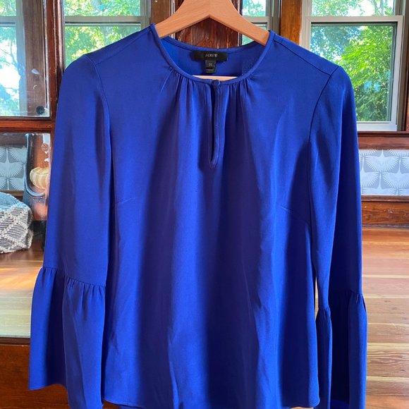 J. Crew Blue Silk Bell Sleeve Blouse - Picture 4 of 5